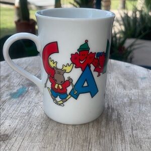 CANADIAN MOOSE White Mug with Colorful Cartoon Design VINTAGE
